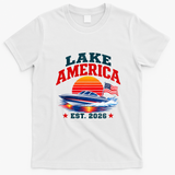 Lake America Est 2026 Vintage Boat Scene T-Shirt - White