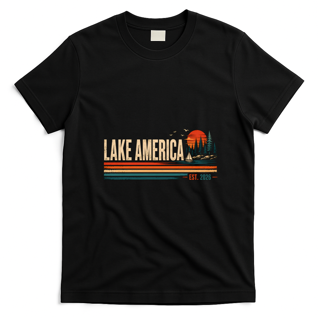 Lake America EST 2026 Retro Vintage T-Shirt - Black