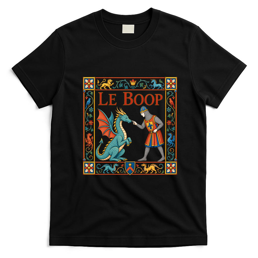 Le Boop Medieval Knight Dragon Fantasy T-Shirt - Black