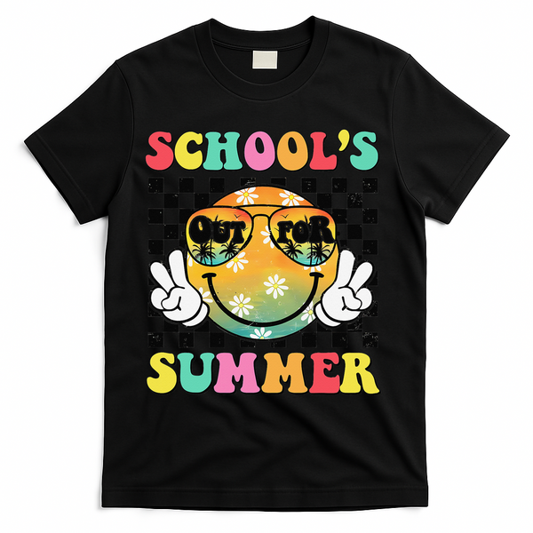 Last Day Of School Smile Teacher Schools Out For Summer T-Shirt - Black