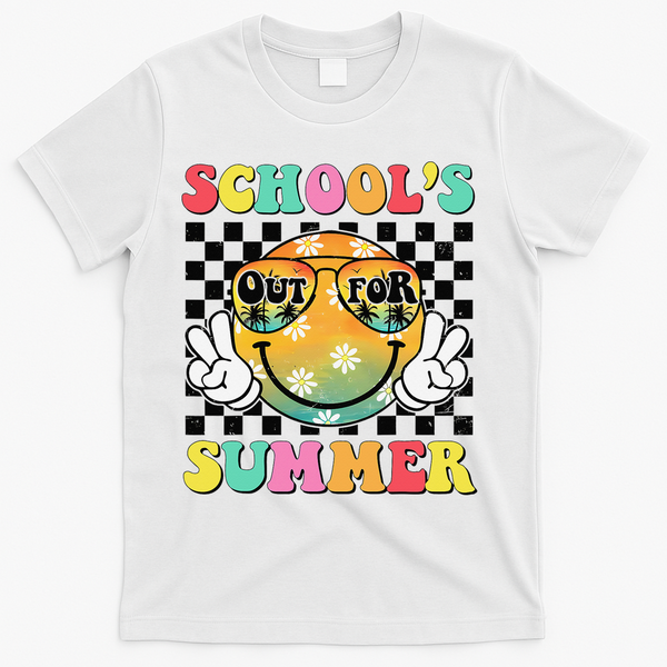 Last Day Of School Smile Teacher Schools Out For Summer T-Shirt - White