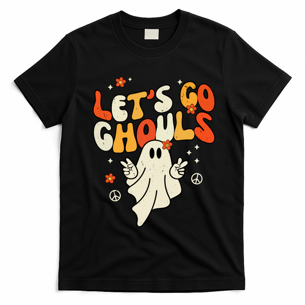 Lets Go Ghouls Ghost Retro Halloween Costume T-Shirt - Black