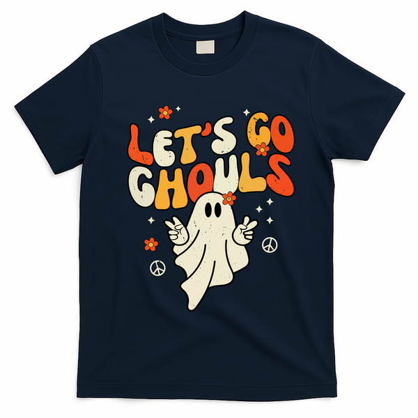 Lets Go Ghouls Ghost Retro Halloween Costume T-Shirt - Navy Blue