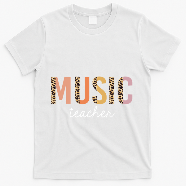 Leopard Music Teacher Cute Back To School Supplies Gift T-Shirt - White