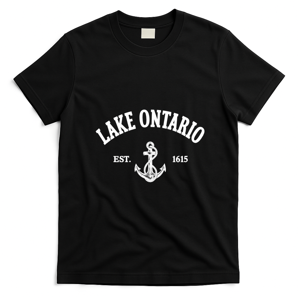 Lake Ontario EST 1615 Canada Retro Anchor Souvenir T-Shirt - Black