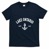Lake Ontario EST 1615 Canada Retro Anchor Souvenir T-Shirt - Navy Blue