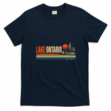 Lake Ontario EST 1641 Retro Landscape Sailboat T-Shirt - Navy Blue