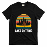Lake Ontario Retro Sunset Bear Canoe Outdoor Hiking T-Shirt - Black