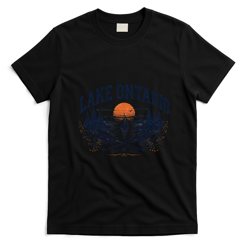 Lake Ontario Sunset Paddles Retro Vintage  T-Shirt - Black
