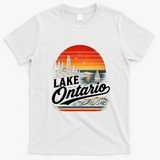 Lake Ontario Sunset Lighthouse Sailing Vintage T-Shirt - White