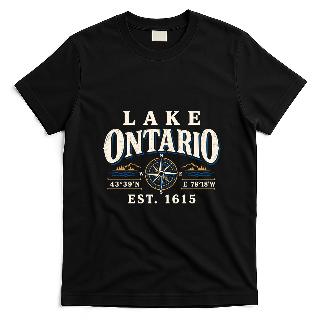 Lake Ontario Vintage Compass T-Shirt - Black