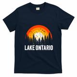 Lake Ontario Vintage 70s 80s Graphic Cool Retro T-Shirt - Navy Blue