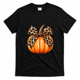 Leopard Print Pumpkin Bow Fall Harvest Decor Autumn T-Shirt - Black