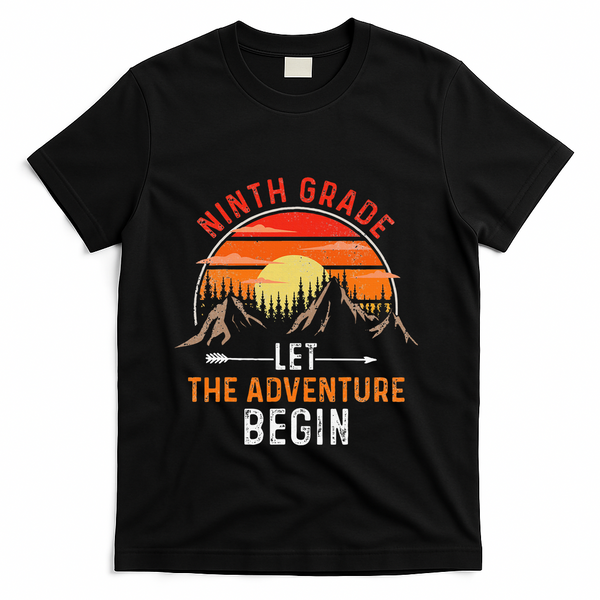Let The 9th Grade Adventure Begin Ninth Grade Teacher Retro T-Shirt - Black
