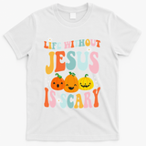 Life Without Jesus Is Scary Fun Halloween Pumpkin Christian Catholic T-Shirt - White