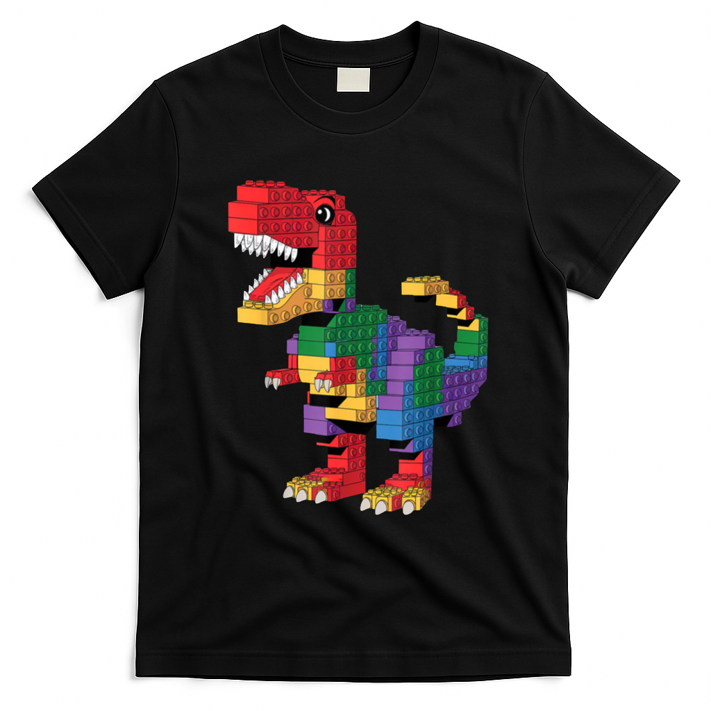 Master Builder Building Bricks Dinosaur T-Rex T-Shirt - Black