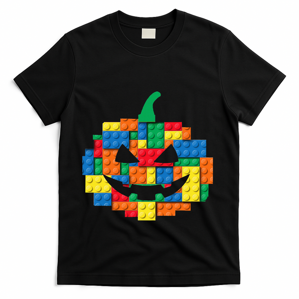 Master Builder Building Blocks Pumpkin Halloween T-Shirt - Black