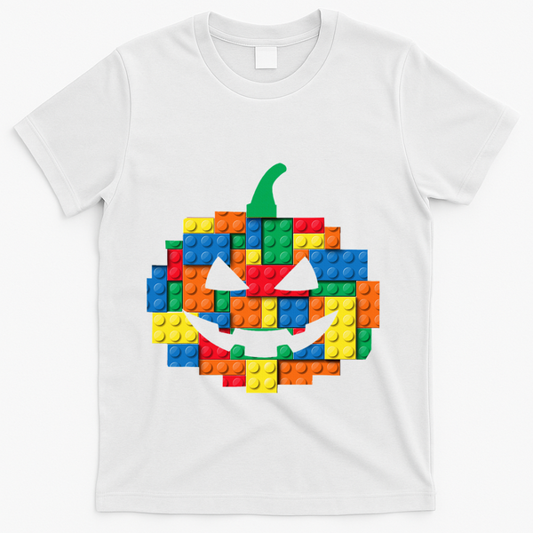 Master Builder Building Blocks Pumpkin Halloween T-Shirt - White