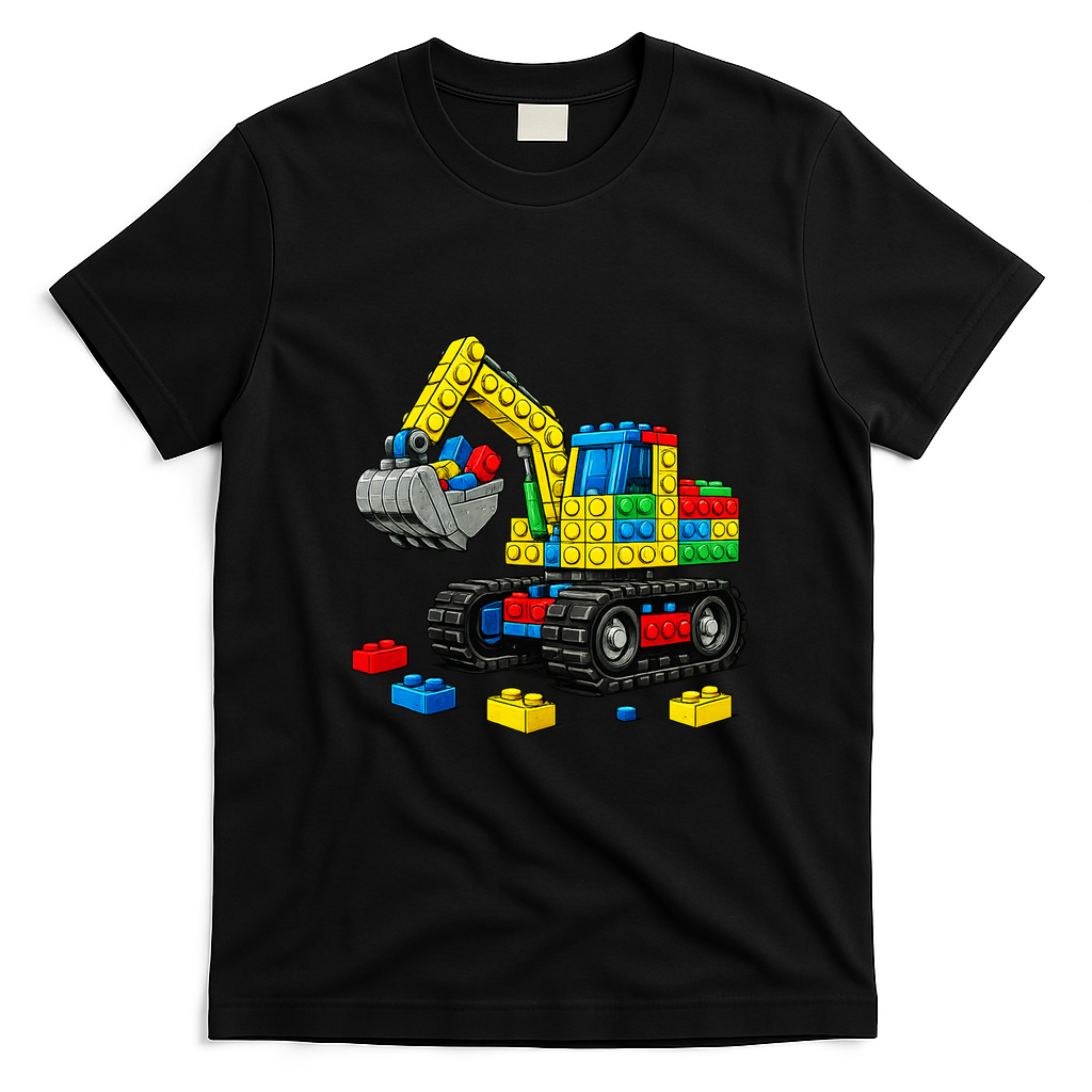 Master Builder Excavator Construction Building Bricks Blocks T-Shirt - Black