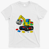 Master Builder Excavator Construction Building Bricks Blocks T-Shirt - White