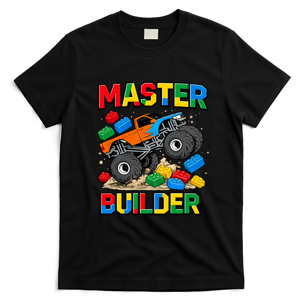 Master Builder Monster Truck Blocks Building Brick T-Shirt - Black