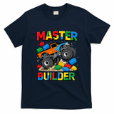 Master Builder Monster Truck Blocks Building Brick T-Shirt - Navy Blue