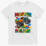 Master Builder Monster Truck Blocks Building Brick T-Shirt - White