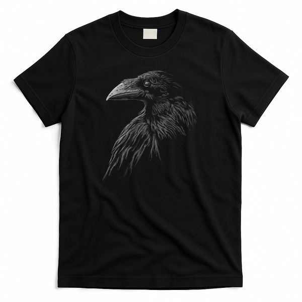 Mystical Black Raven Illustration Crow Artwork T-Shirt - Black