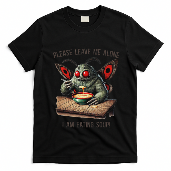 Mothman Cryptozoology Funny Cryptid Mothman Eating Soup T-Shirt - Black