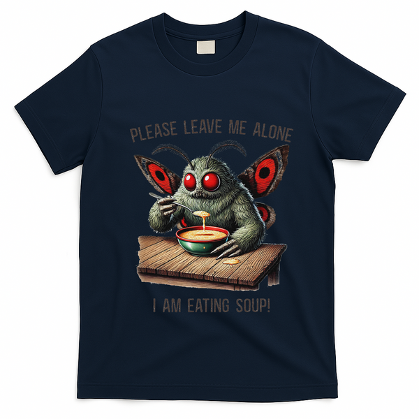 Mothman Cryptozoology Funny Cryptid Mothman Eating Soup T-Shirt - Navy Blue