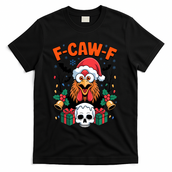 Merry Christmas F-Caw-F Chicken Spooky Skull T-Shirt - Black
