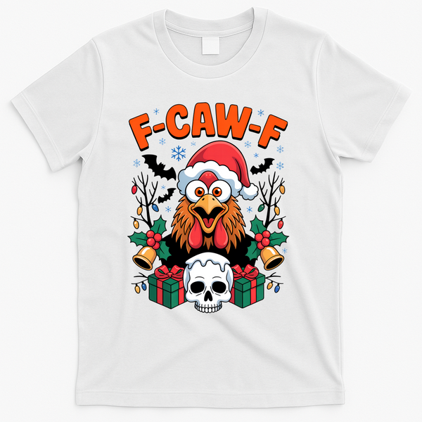 Merry Christmas F-Caw-F Chicken Spooky Skull T-Shirt - White
