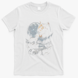 Mystical Cat Moonlight Waterfall Scene T-Shirt - White