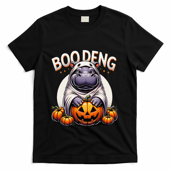 Moo Deng Baby Hippo Moo Deng Costume For Boo Deng Halloween T-Shirt - Black