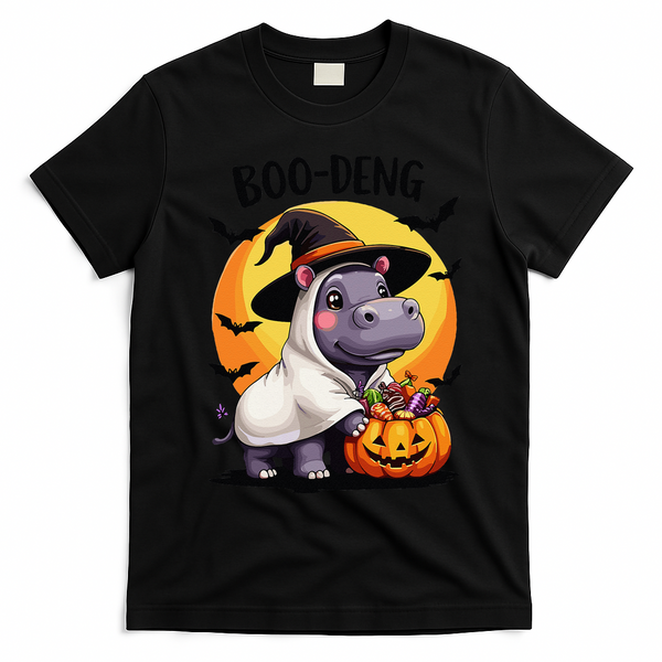 Moo Deng Halloween Boo Deng Costume Moodeng Hippo T-Shirt - Black
