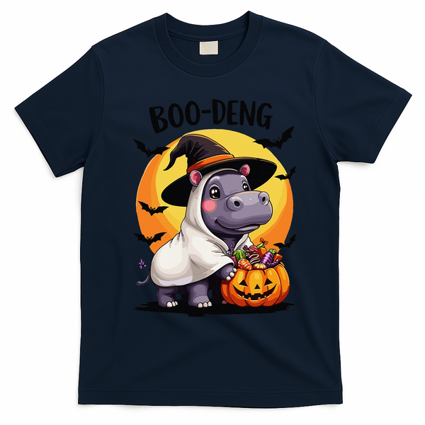 Moo Deng Halloween Boo Deng Costume Moodeng Hippo T-Shirt - Navy Blue
