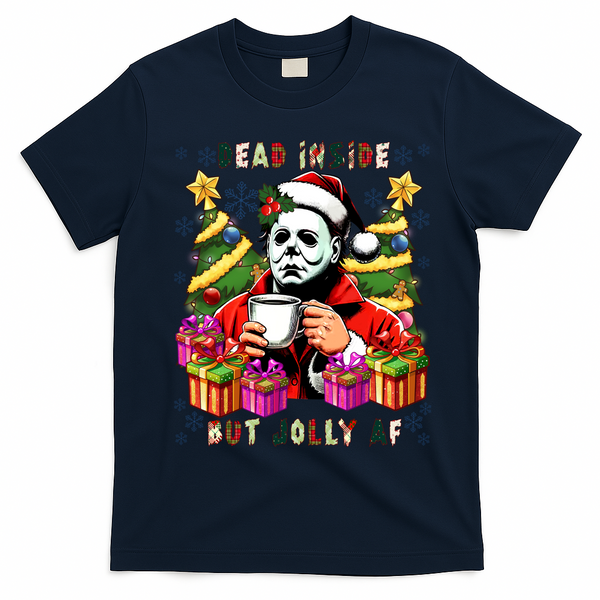 Myers Dead Inside But Jolly Af Myers Christmas Tree T-Shirt - Navy Blue