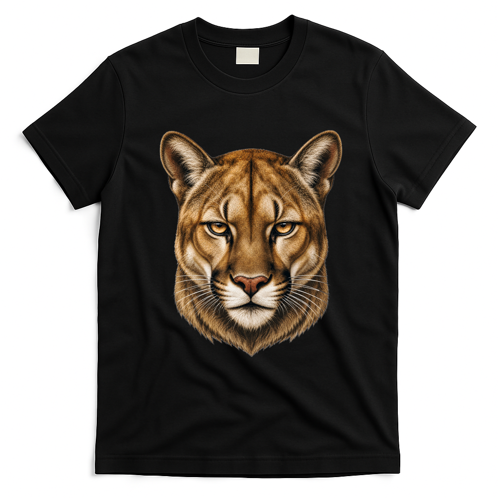 Majestic Mountain Lion Face Animals T-Shirt - Black