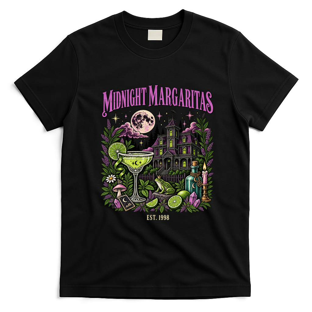 Midnight Margaritas Witch Mystic Vintage Halloween T-Shirt - Black