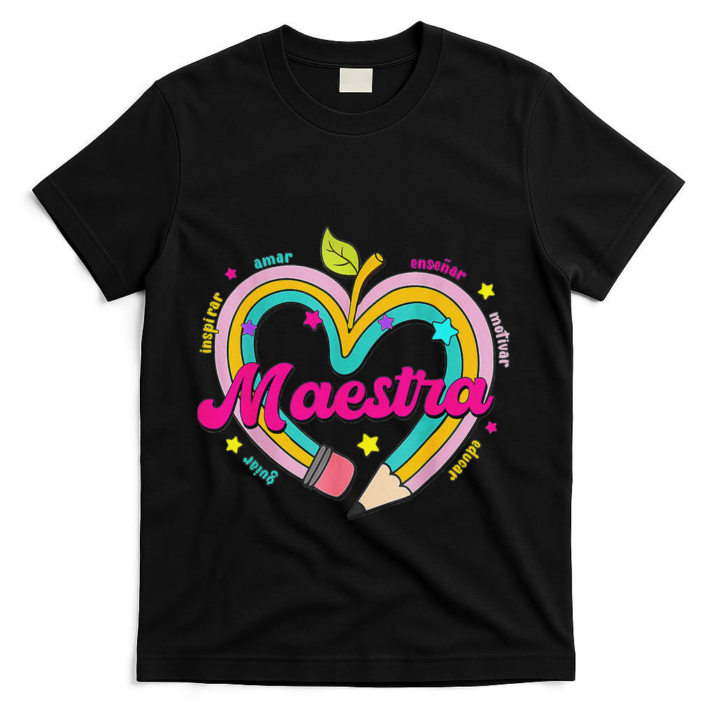 Maestra Pencil Spanish Teacher Bilingual Back To School T-Shirt - Black