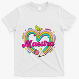 Maestra Pencil Spanish Teacher Bilingual Back To School T-Shirt - White