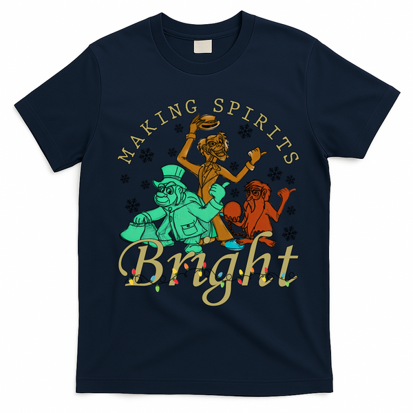 Making Spirits Bright Christmas Haunted Mansion Christmas T-Shirt - Navy Blue