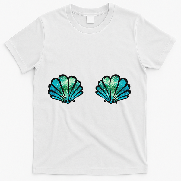 Mermaid, Seashell, Sea, Shell, Bikini, Carnival, Halloween, T-Shirt - White