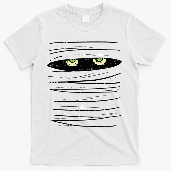 Mummy Wrap Eyes Costume Funny Scary Halloween T-Shirt - White