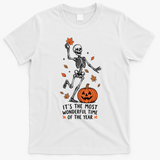 Most Wonderful Time Of The Year Skeleton Halloween Autumn T-Shirt - White