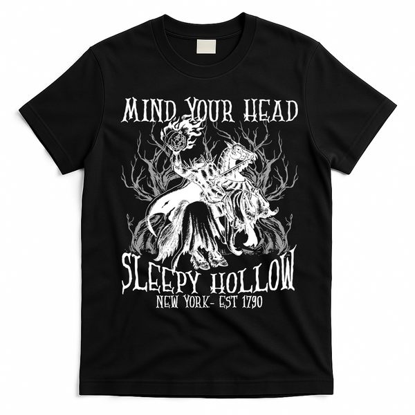 Mind Your Head Headless Horseman Est 1790 Headless Horseman Horror T-Shirt - Black
