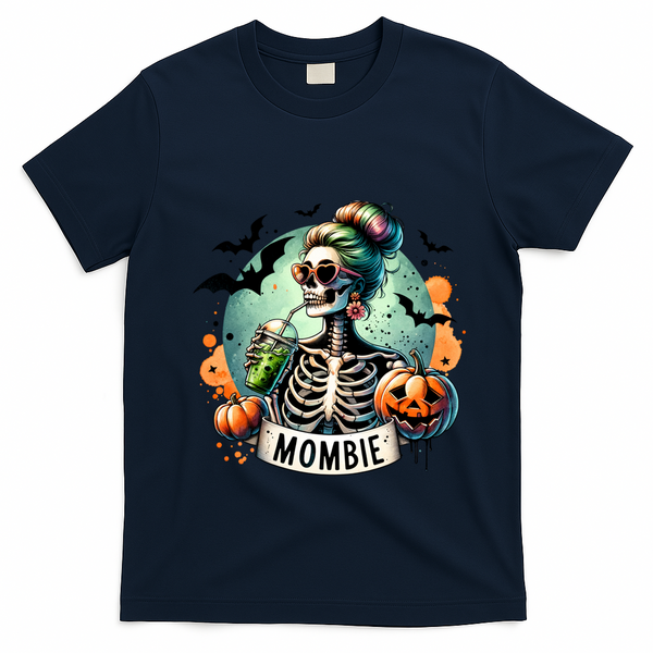 Mombie Zombie Spooky Mama Retro T-Shirt - Navy Blue