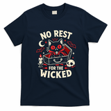 No Rest For The Wicked Vampire Cat T-Shirt - Navy Blue
