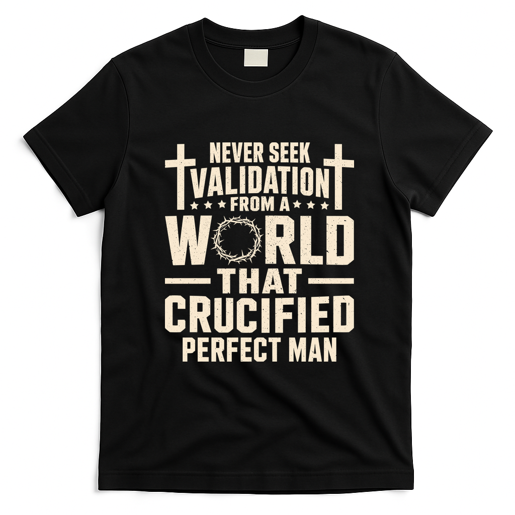 Never Seek Validation From A World That Crucified Perfect Man T-Shirt - Black