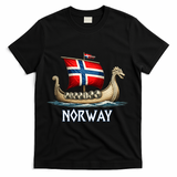 Norwegian Viking Ship Flag Boat Norway Heritage T-Shirt - Black